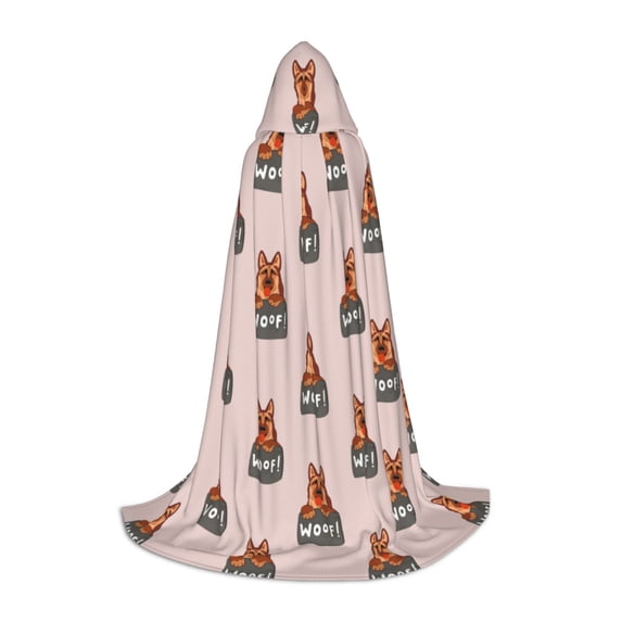 Honeii German Shepherd Dog Print Poncho Cape, Cloak Coat, Snuggly Hooded Wearable Blanket, Hooded Cape For Teenagers,Halloween Costumes-