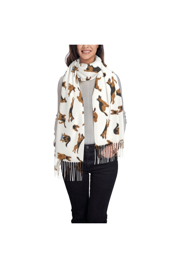 German Shepherd Dog Print Scarf Oversized Scarf Tassel Fall Winter Thick Scarf Warm Shawl Women,Women's Scarves & Wraps