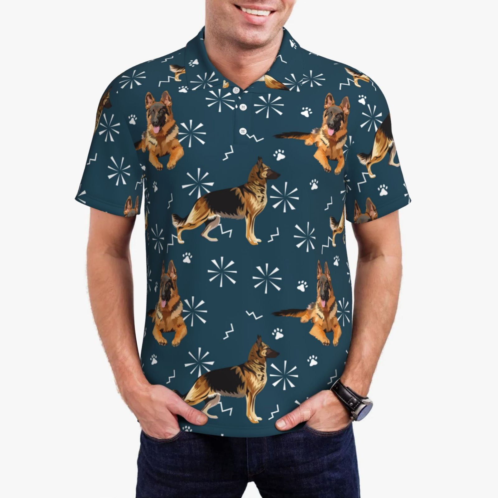 Honeii German Shepherd Dog print Polo Shirt, a classic short-sleeved ...