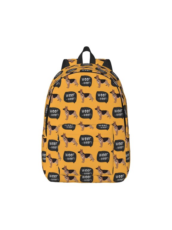 German Shepherd Woof Print Canvas College Laptop Backpack, Durable Rucksack Travel Notebook Bag School Backpack Book Bag for Men Women-Small