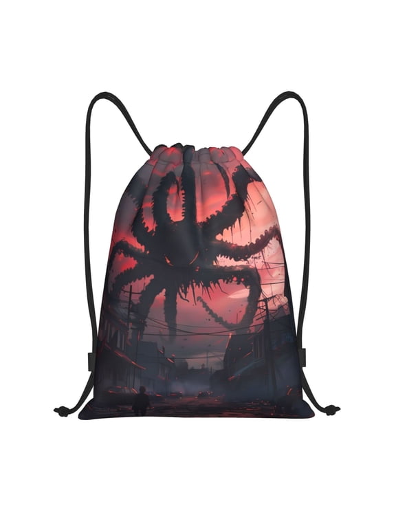 Giant Monster Over City Print Drawstring Backpack,Drawstring Bags String Backpack Gym Cinch Sack Backpack Sport Bag Draw-