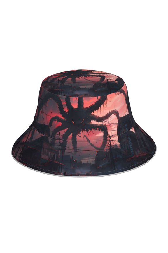 Giant Monster Over City for Unisex Bucket Hat Waterproof Rain Hat Reversible Shiny Rave Bucket Hat for Concert Festival Boonie Cap