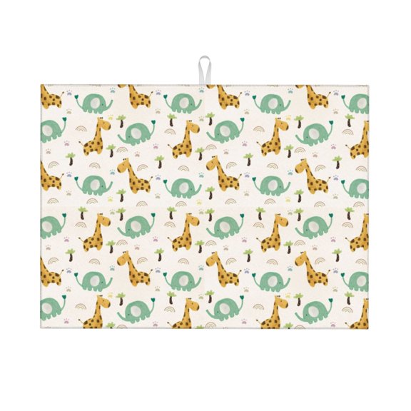 Honeii Giraffe And Elephant Print Kitchen Drying Mat Coffee Bar Mat Hide Stain Coffee Maker Mat for Countertops Coffee Pot Dish Drying Mat
