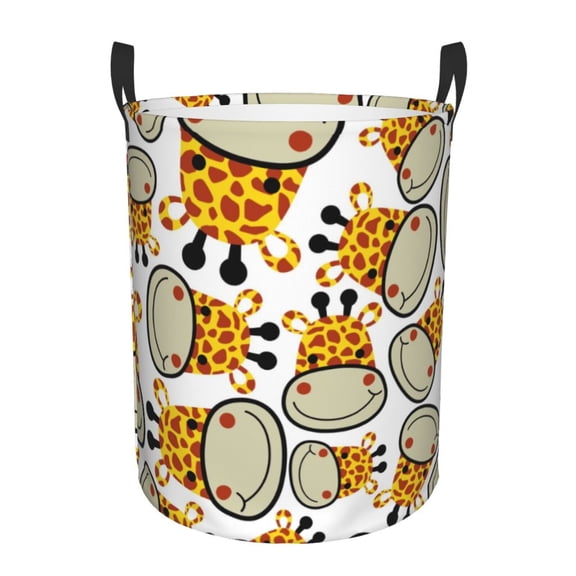 Honeii Giraffes Head Print Laundry Hamper Basket,Baby Nursery Woven Storage Basket for Toys Bin,Pillows,Blankets,Clothes-Small