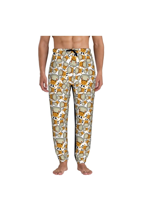 Giraffes Head Print Mens Jogger Sweatpants, Men's Lounge Pants with Pockets-Small