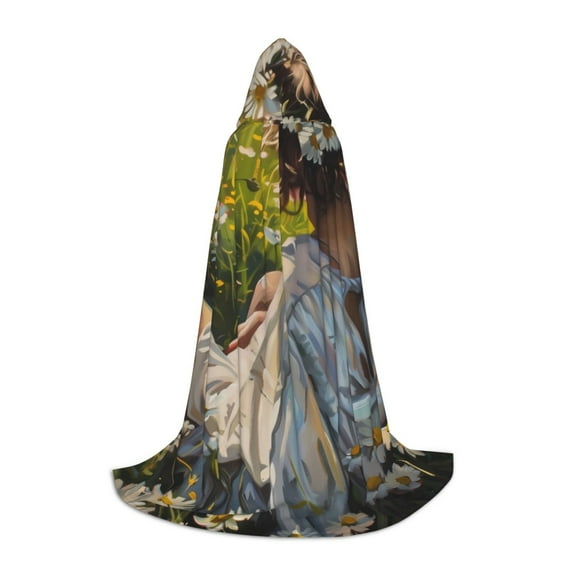 Honeii Girl In Field Of Daisies Print Poncho Cape, Cloak Coat, Snuggly Hooded Wearable Blanket, Hooded Cape For Teenagers,Halloween Costumes-Large