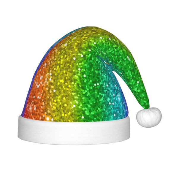 Honeii Glitter Rainbow Print Hat Santa Claus Hat For Xmas Party, Christmas Caps For Boys Girls Child,Christmas Beanie