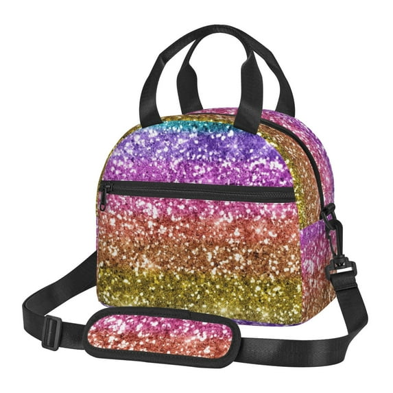 Honeii Glitter Rainbow Print Lunch Box,Insulated Lunch Bag,Lunch Tote Bags,Leakproof Cooler Lunch Case for Travel Work Picnic