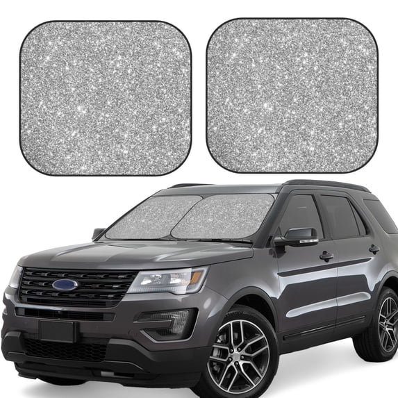 Honeii GlitterSilver Print Foldable Car Sun Shade for Windshield, 2-Piece UV Protection Shade, Protects Car Interior, Ideal for Cars, Trucks, SUVs-Small
