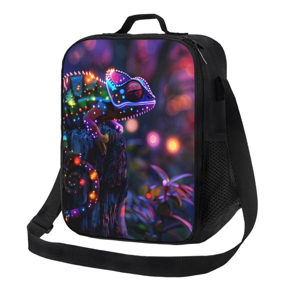 Honeii Glowing Chameleon Fantasy Art Print Insulated Lunch Bag, Reusable Lunch Box for Adult, Leakproof Cooler Bag for Work Office Travel Picnic