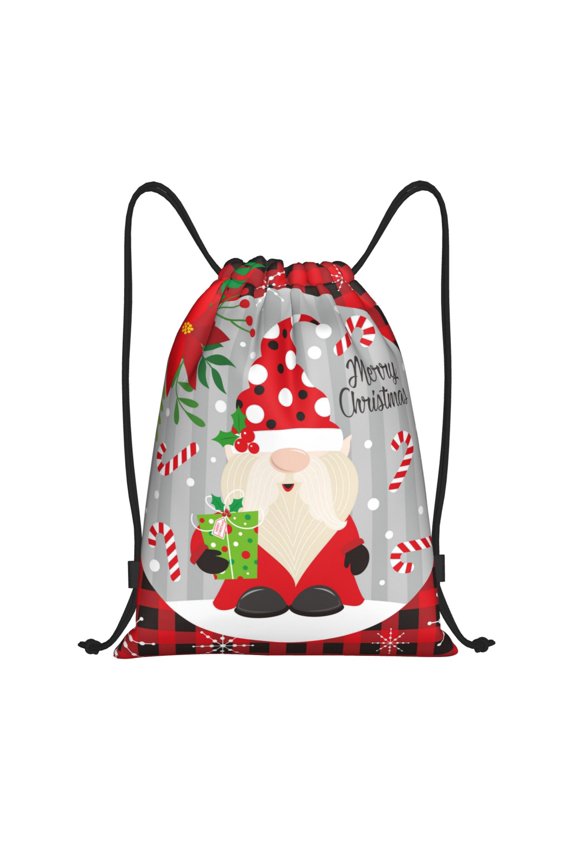 Honeii Gnome And Buffalo Plaid Print Drawstring Backpack,Drawstring Bags String Backpack Gym Cinch Sack Backpack Sport Bag Draw-Medium