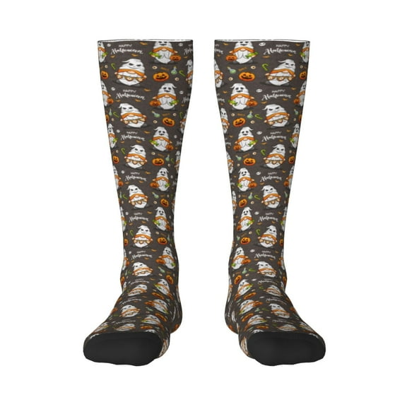 Honeii Gnome And Pumpkin Print Long Socks,Novelty Design Socks Gift for Men and Women,Crew Socks,Calf Socks