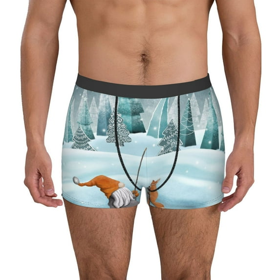 Honeii Gnome And Red Fox Fishing Print Mens Boxer Briefs Breathable,Boxer Brief for Men, Moisture-Wicking Underwear-X-Large