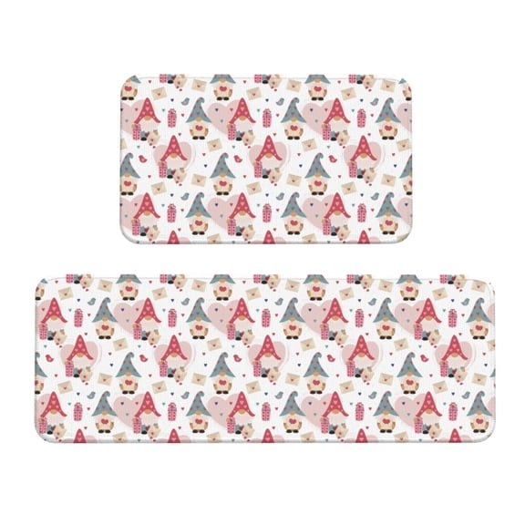 Honeii Gnome With Love Letter Print Kitchen Mat [2 PCS] for Floor, Waterproof Non-Slip Rugs, Kitchen Decor,Standing Mat for Floor,Office, Sink, Laundry