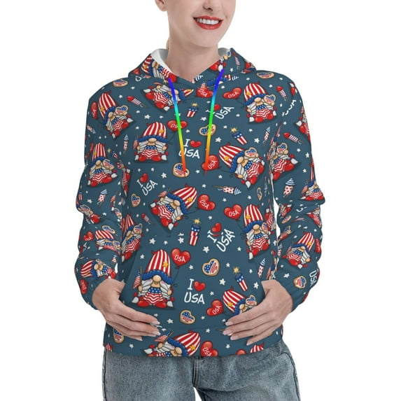 Honeii Gnome Love USA Pattern Womens Oversized Hoodies Long Sleeve Sweatshirts Pullover Fall Outfits with Pocket-Large