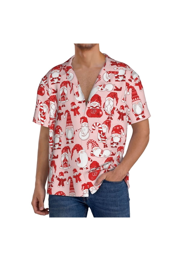 Gnome Merry Christmas for Men's Short-Sleeved Button-Up Collared Shirt Featuring A Pocket, Perfect for Beach Vacations, And Travel Adventures.-Large