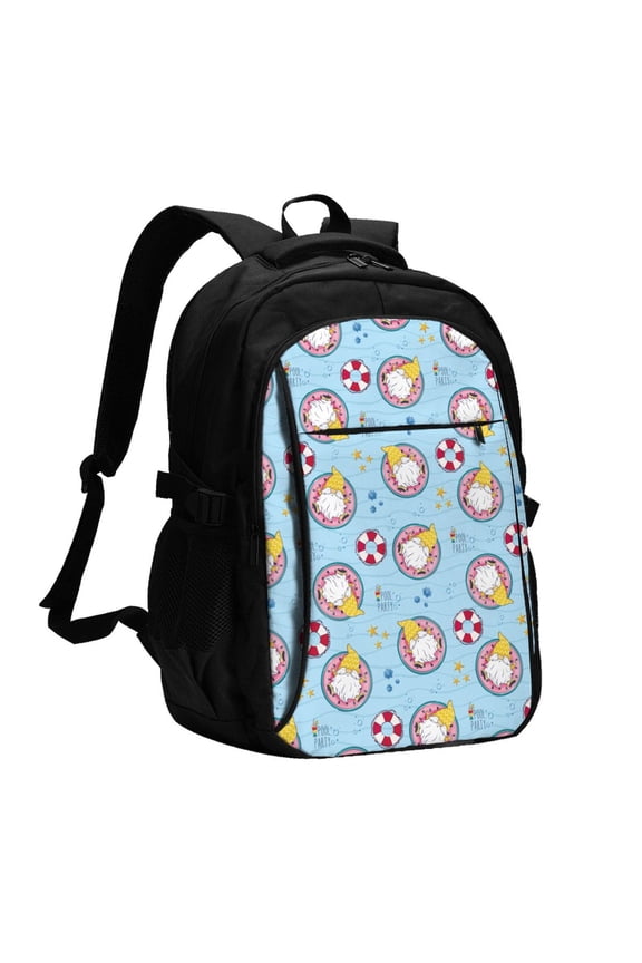 Gnome On A Watermelon Mattress In The Pool for Travel Laptop Backpack, Business Laptops Backpack with USB Charging Port, College High School Computer Bag for Men Women