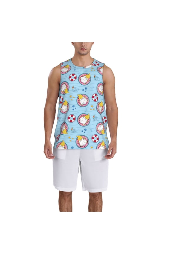 Gnome On A Watermelon Mattress In The Pool print basktball shirt for men and women, Unisex basketball jersey for Theme party-Small