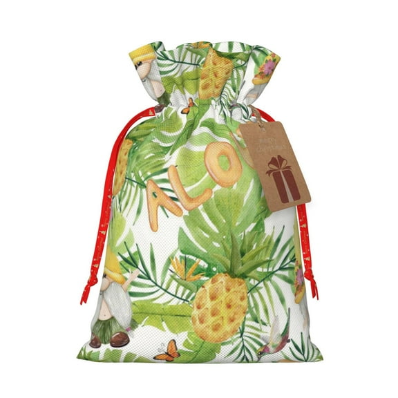 Honeii Gnome and Pineapple Print Small Burlap Bags,Christmas Drawstring Treat Bags Gift Bags Reusable Candy Goodie Wrapping Bags for Holiday Party Favors Supplies -Small