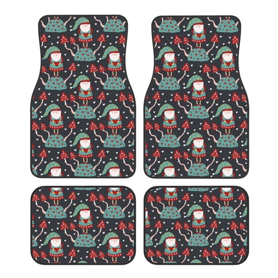 Honeii Gnome With Mushroom 2 Print Car Foot Mat Four-Piece Set - Front & Rear Universal Car Floor Mats for SUVs, Trucks, Sedans
