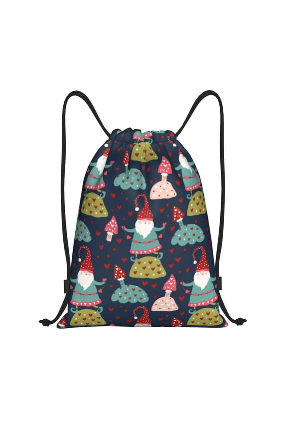 Gnome With Mushroom Print Drawstring Backpack,Drawstring Bags String Backpack Gym Cinch Sack Backpack Sport Bag Draw-Small