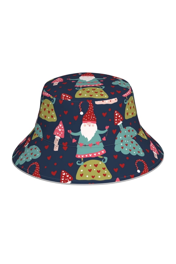 Gnome With Mushroom for Unisex Bucket Hat Waterproof Rain Hat Reversible Shiny Rave Bucket Hat for Concert Festival Boonie Cap