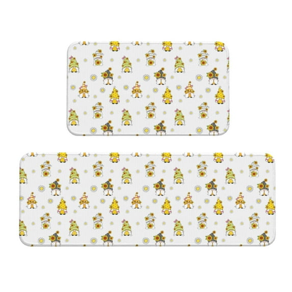 Honeii Gnome With Sunflower Print Kitchen Mat [2 PCS] for Floor, Waterproof Non-Slip Rugs, Kitchen Decor,Standing Mat for Floor,Office, Sink, Laundry