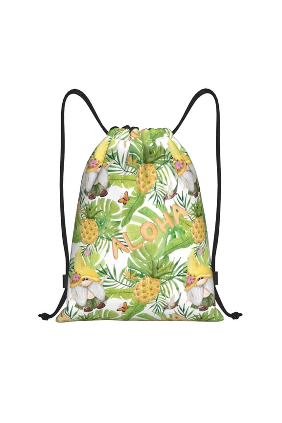 Honeii Gnome and Pineapple Print Drawstring Backpack,Drawstring Bags String Backpack Gym Cinch Sack Backpack Sport Bag Draw-Medium