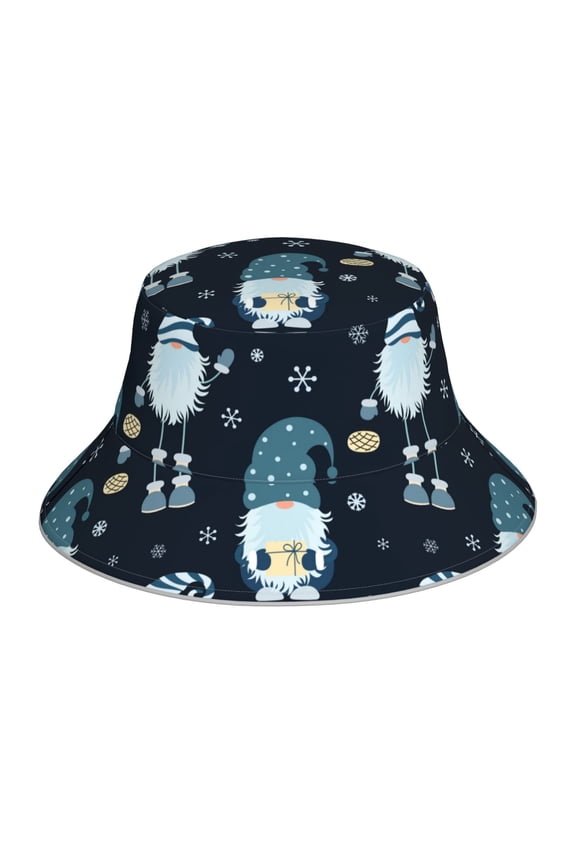 Gnome and Snowflakes for Unisex Bucket Hat Waterproof Rain Hat Reversible Shiny Rave Bucket Hat for Concert Festival Boonie Cap