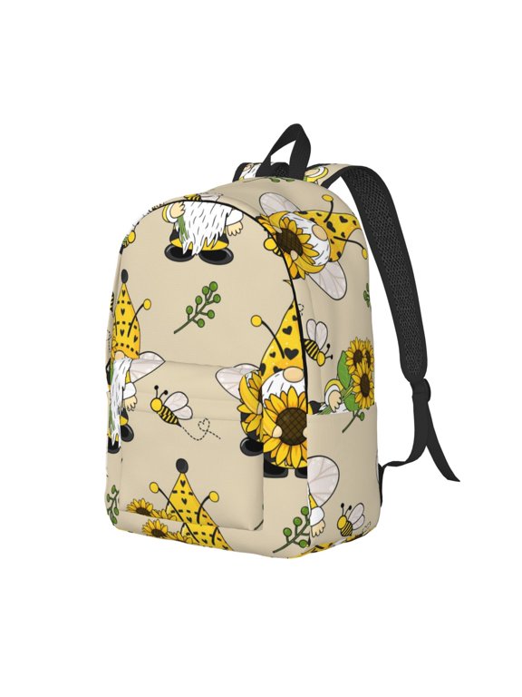Gnomes Bees And Sunflowers Print Canvas Backpack for School & Outdoor,Laptop Excursion Backpack,Notebook School Bookbag For Men Women,for Work, Travel, and Everyday Use-Small