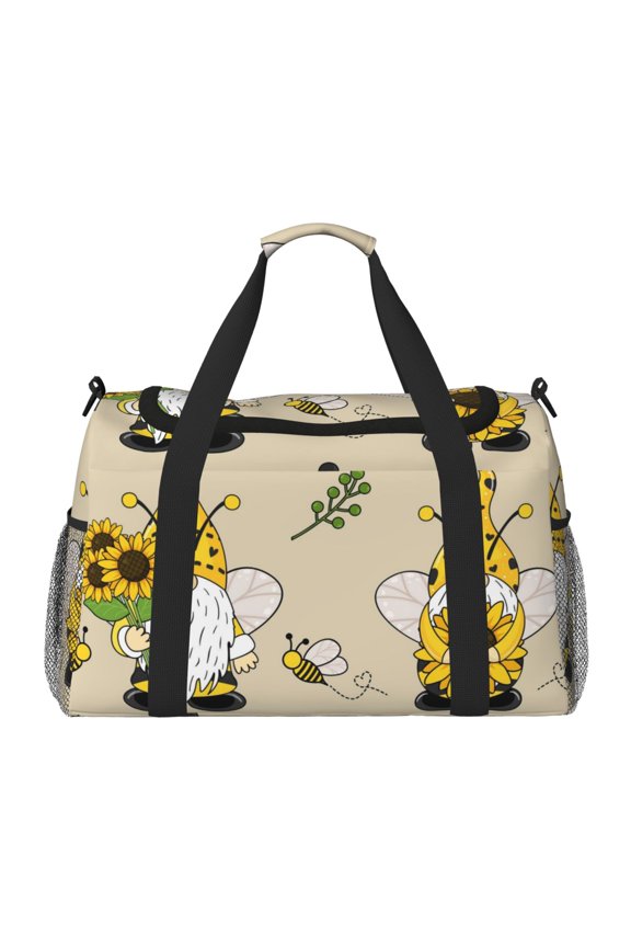 Gnomes Bees And Sunflowers Print Gym Bag,Carry on Weekender Overnight Bag, Travel Duffel Bags, Personal Item Travel Bag,Tote Bag,Workout Dance Bag
