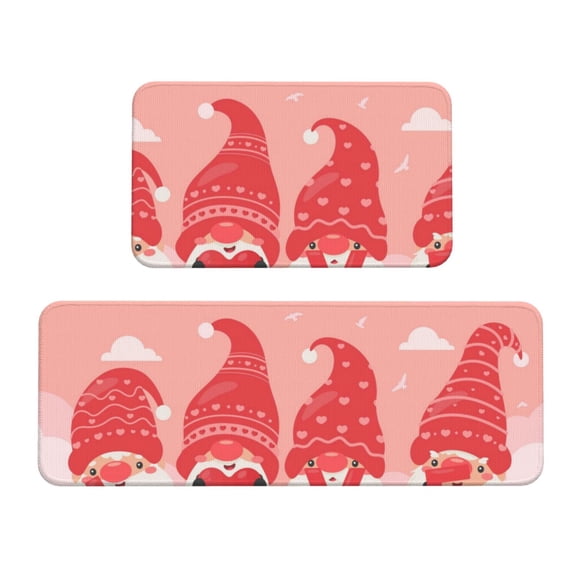 Honeii Gnomes Hold The Letters LOVE Print Kitchen Mat [2 PCS] for Floor, Waterproof Non-Slip Rugs, Kitchen Decor,Standing Mat for Floor,Office, Sink, Laundry