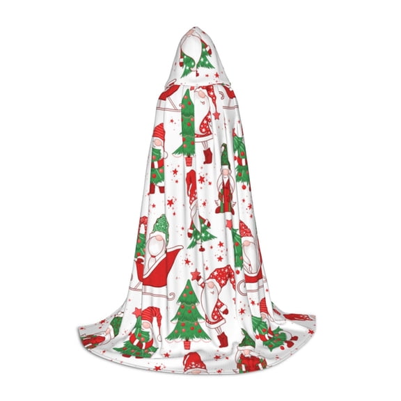 Honeii Gnomes Merry Christmas Print Poncho Cape, Cloak Coat, Snuggly Hooded Wearable Blanket, Hooded Cape For Teenagers,Halloween Costumes-Large