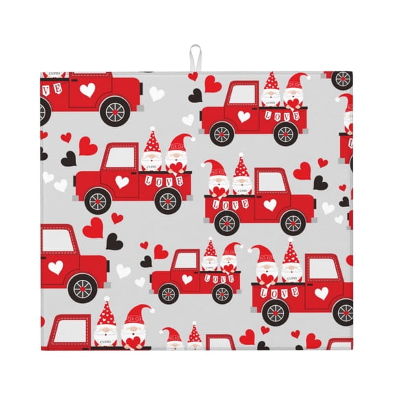 Honeii Gnomes On The Car for Dish Drying Mat for Kitchen Counter, Non-slip Rubber Backed, Hide Stain Kitchen Super Absorbent Draining Mat, Dish Rack Pad