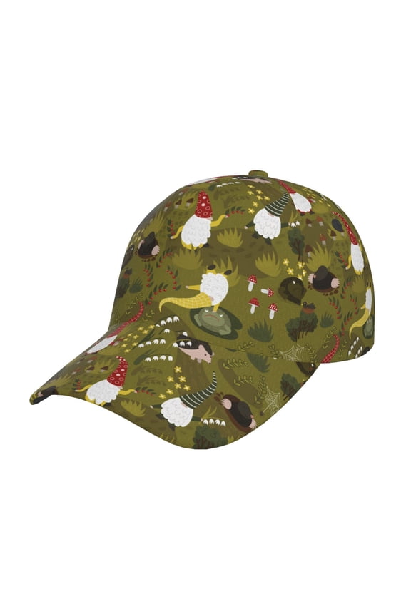 Gnomes Playing in the Garden Print Hat, Women's Baseball Hat Unisex Fit, Baseball Cap,Adjustable One Size