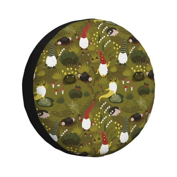Honeii Gnomes Playing in the Garden Print Tire Covers, Waterproof Anti-UV Sun Snow Rain Tire Covers for Trailers, RV, Camper, SUV, Truck-16 inch