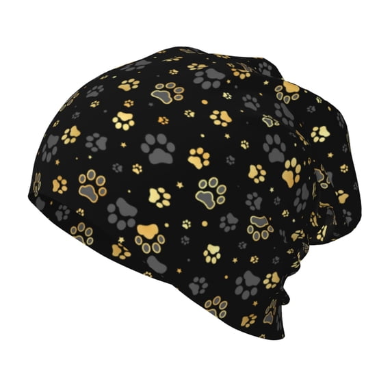 Honeii Gold Dog Paw Print Kids Knit Beanie Watch Hat ,Knit Cap for Boys and Girls
