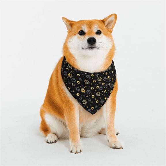 Honeii Gold Dog Paw Print Pet Scarf Dog Bandanas for Dogs Triangle Dog Scarfs,Bandana Pet Cute Scarf Bibs for Small Medium Dogs and Cat-Small