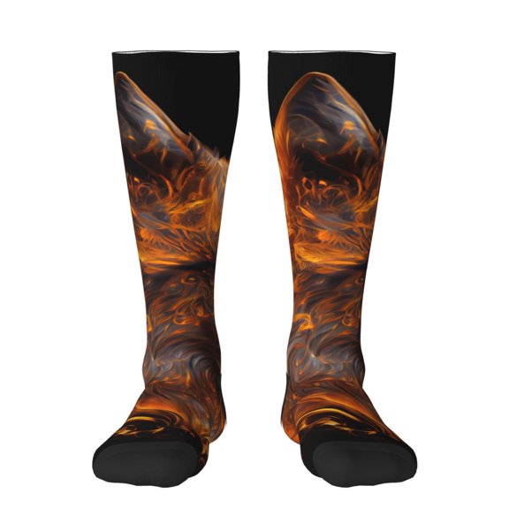 Honeii Gold Flame Pattern Wolf Print Long Socks,Novelty Design Socks Gift for Men and Women,Crew Socks,Calf Socks