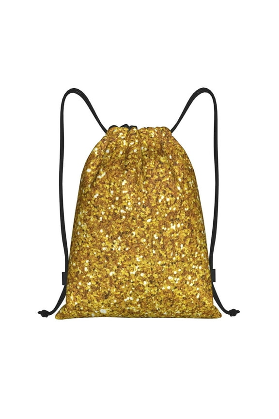 Gold Glitter Print Drawstring Backpack,Drawstring Bags String Backpack Gym Cinch Sack Backpack Sport Bag Draw-Small