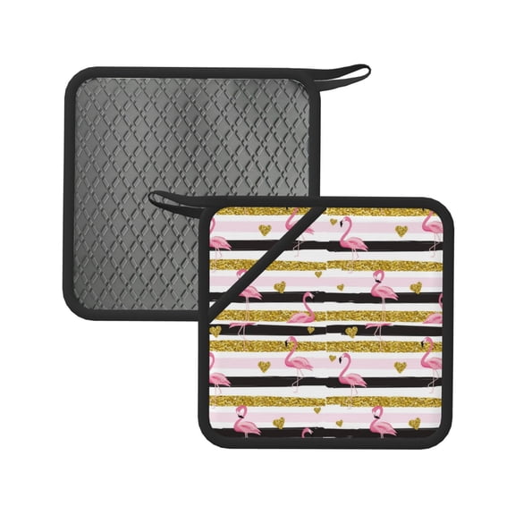 Honeii Gold Glittering Hearts and Flamingos for Silicone Trivets for Hot Pots and Pans -Trivet Mat - Heat Resistant Silicone Trivet - Hot Plate Mats