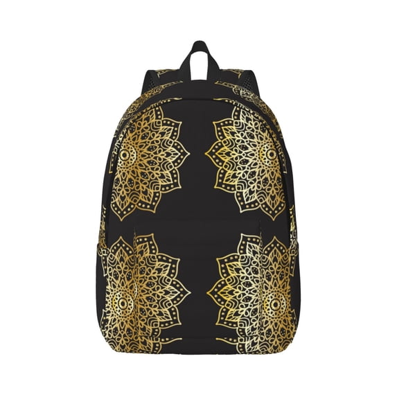 Honeii Gold Mandala Print Canvas College Laptop Backpack, Durable Rucksack Travel Notebook Bag School Backpack Book Bag for Men Women-Medium