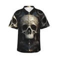 thumbnail image 1 of Honeii Gold Pattern Skull Print Men’s Hawaiian Shirt,Classic Button-Down Short Sleeve Shirt, for Beach, Vacation, and Outdoor Activities,X-Large, 1 of 7