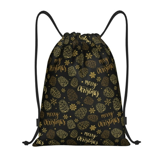 Honeii Gold Pinecone Merry Christmas Print Drawstring Backpack,Drawstring Bags String Backpack Gym Cinch Sack Backpack Sport Bag Draw-Medium