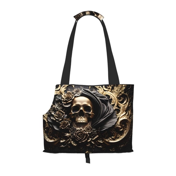 Honeii Gold Rose Skull Pattern Pet Carrier Bag for Puppy,Cat Small Dog Carrier Handbag,Pets Tote Purse Picnic Travel Outdoor