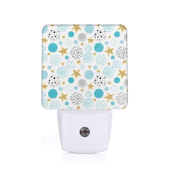 Honeii Gold Stars Blue Dots Pattern Print LED Night Light with Light Sensor, Night Lights Plug Into Wall,Ideal for Bedrooms and Hallways-US