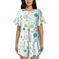 thumbnail image 1 of Honeii Gold Stars Blue Dots Pattern for Women's Summer Pajama Set ,Soft Short Sleeve Shirt & Matching Bottoms,Loungewear,2PCS Sleepwear Relaxed Home Wear-Large, 1 of 6