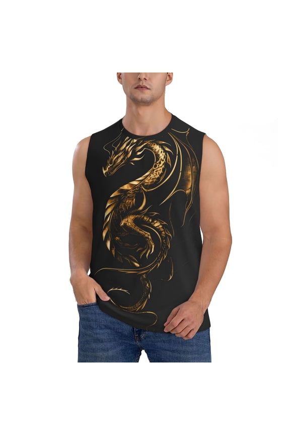 Golden Dragon Tattoo Art Print Men's Sleeveless Muscle Shirts, Breathable & Quick-Dry Gym Shirt, Athletic Tank Top for Running, Fitness, and Outdoor Activities-3X-Large