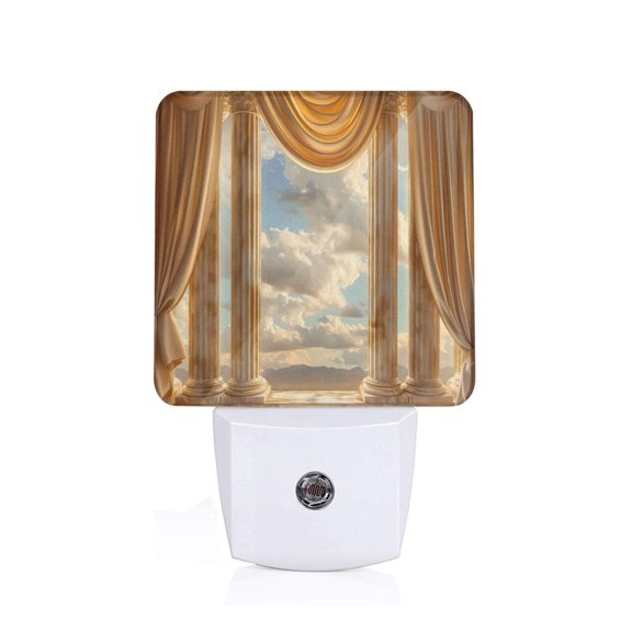Honeii Golden Drapes Pillars Clouds Print LED Night Light with Light Sensor, Night Lights Plug Into Wall,Ideal for Bedrooms and Hallways-US