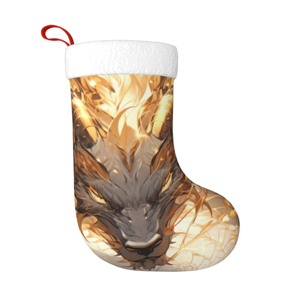 Honeii Golden Horned White Dragon for Christmas Stocking,Large Xmas Stocking,Holiday and Family Stocking for Fireplace Christmas Holiday Party Decoration